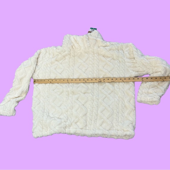 Eddie Bauer Cozy Cable Fleece Pullover Mock Neck Ivory/Cream - Picture 7 of 13